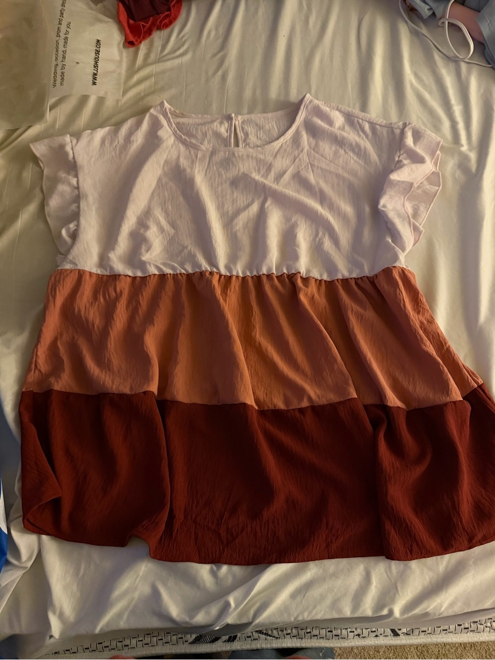 Girls' Colorblock Flutter-Sleeve Top - Pink, Peach & Rust